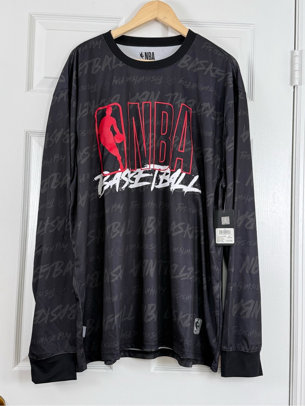 NWT NBA Men's Black Long-Sleeve Basketball Tee Size 2X